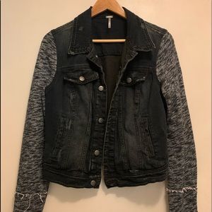 Free people Distressed Jean Jacket w/ Sweater arms